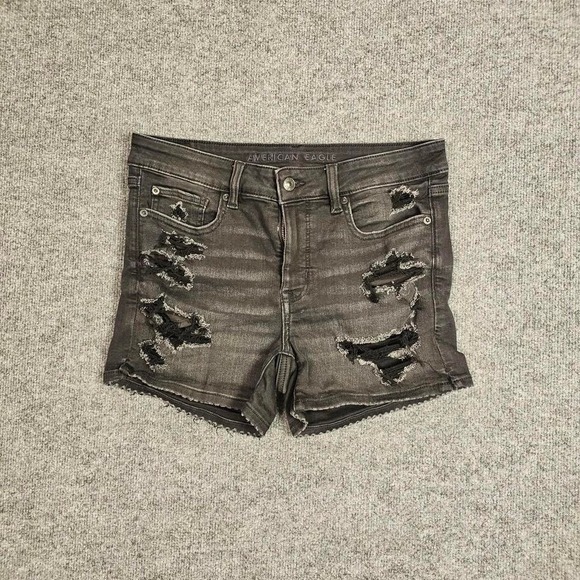 American Eagle Outfitters Pants - American Eagle next level stretch black‎ distressed denim shorts